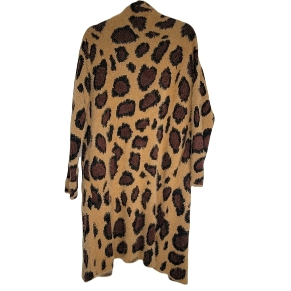 LEOPARD Print Open Front Long Cardigan  w Pockets - Picture 2 of 7